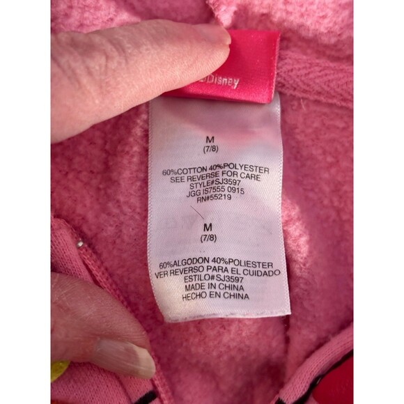 Girls Minnie Mouse Disney Pink Polka Dot Bow Zip up Hoodie size Medium 7/8 - Picture 5 of 5